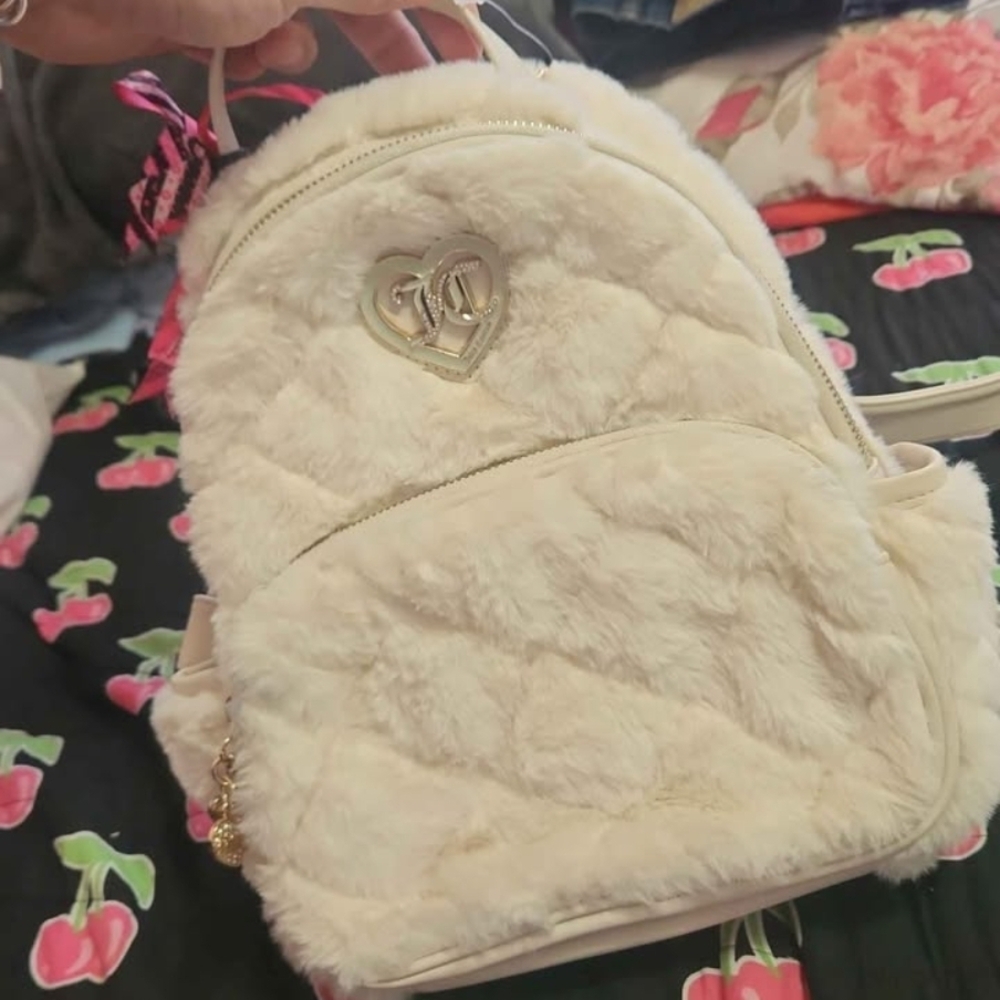 Juicy Couture Cream Faux Fur Backpack